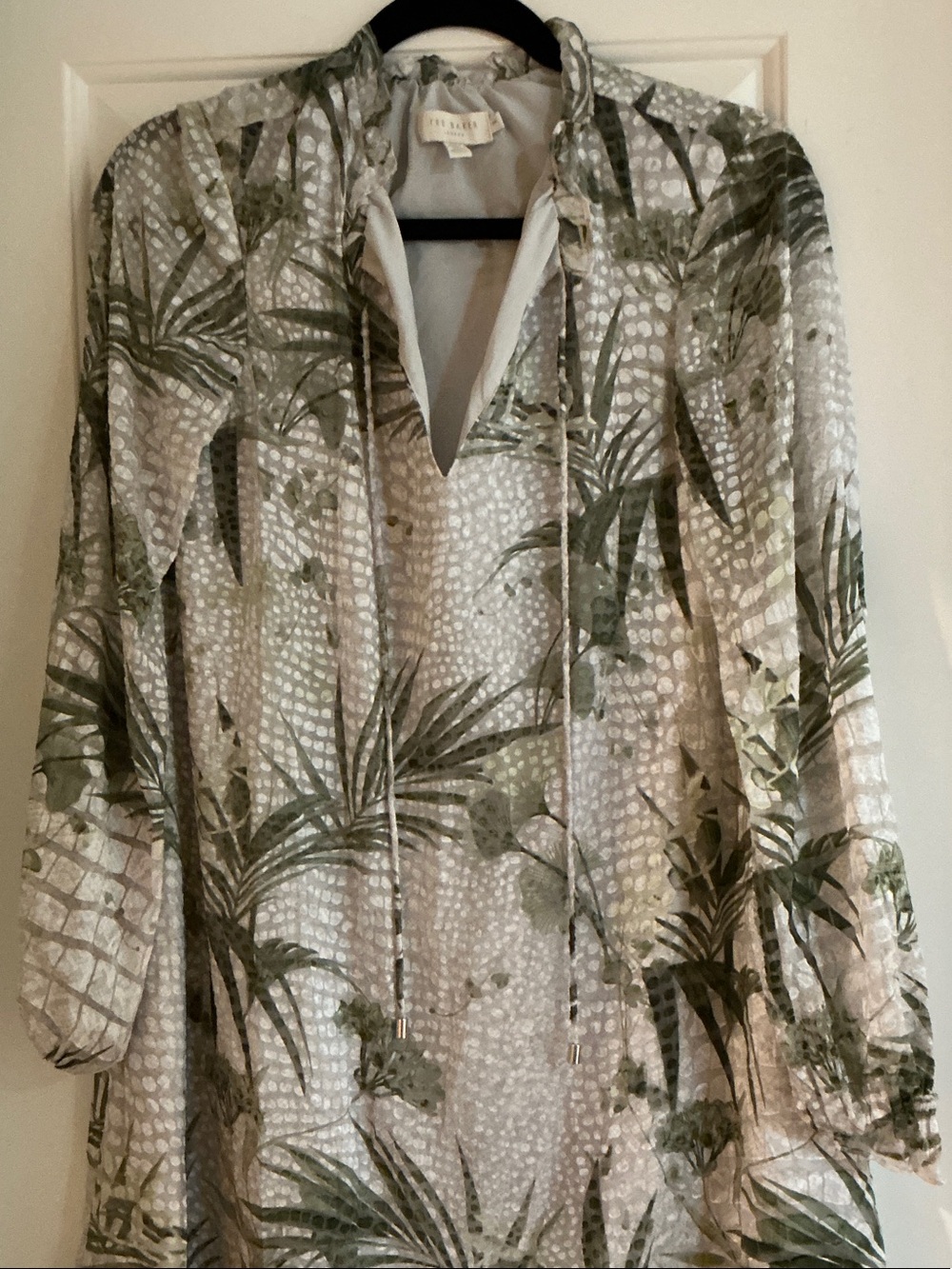Ted Baker Green Palm-Print V-Neck Tunic